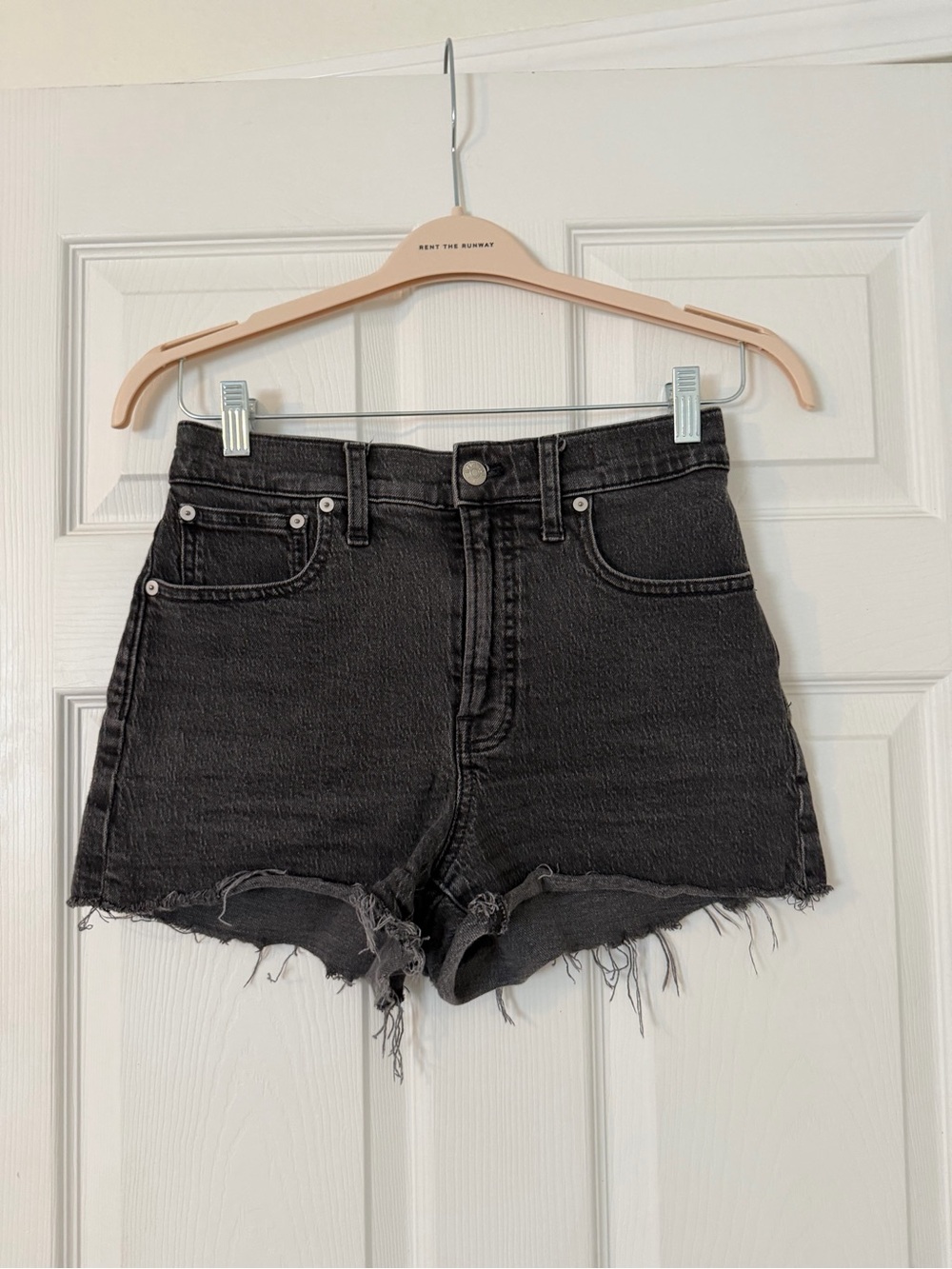 Madewell Black High-Rise Frayed Denim Shorts